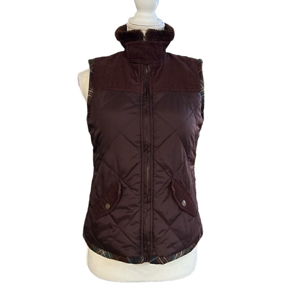 Cabi 694 Brown Quiltednylon Corduroy Sunflower Vest